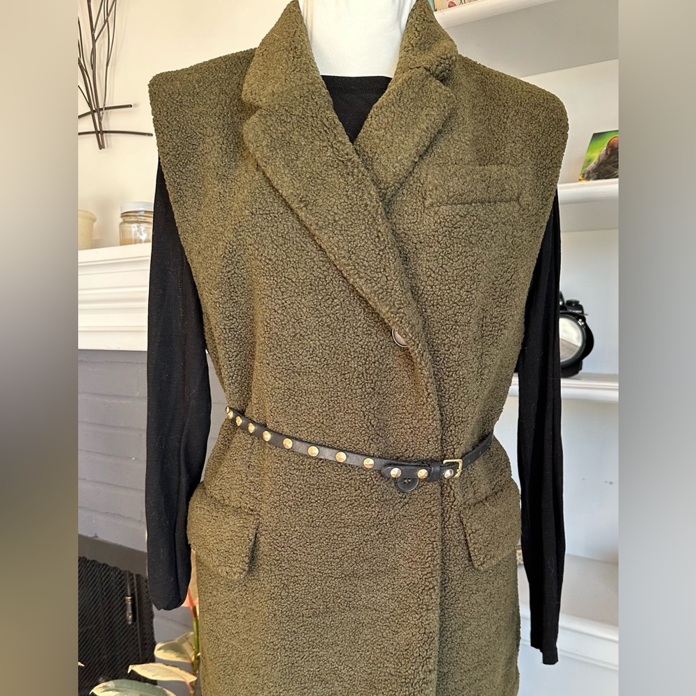 H&M Teddy Sherpa Dark Khaki Sleeveless Jacket - Picture 2 of 5